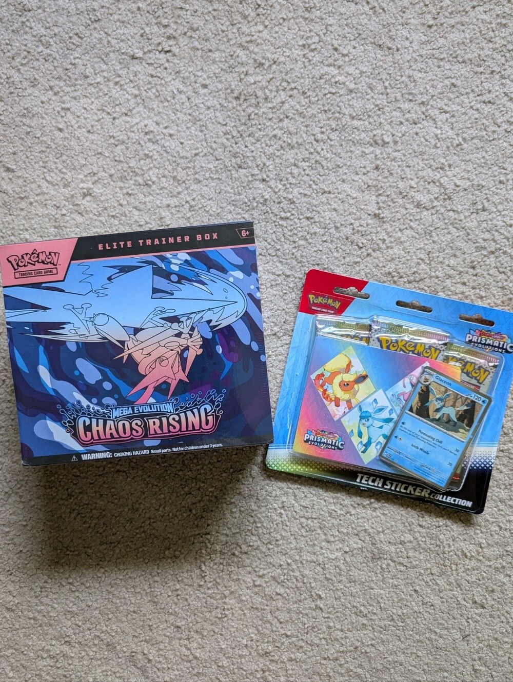 Pokémon Chaos Rising ETB & Prismatic Evolutions Tech Sticker Collection SEALED